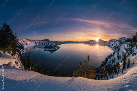 Crater Lake sunrise Stock Photo | Adobe Stock