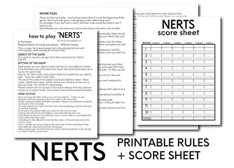 Nerts Card Game Rules and Printables