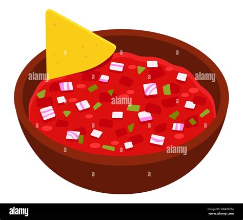 Mexican salsa tomato sauce with corn tortilla chip (nacho) cartoon drawing. Isolated vector clip ...