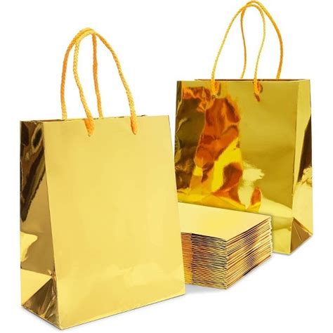 24 Pack Gold Paper Gift Bags With Handles For Birthday Party, Wedding ...