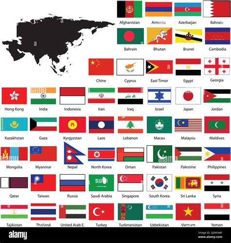 Asian flags and Asian Continent map Stock Photo - Alamy