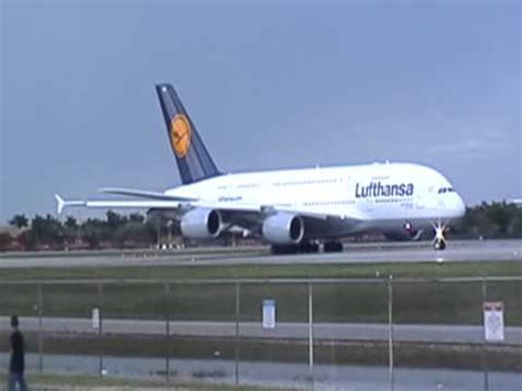 Lufthansa airbus a380 takeoff at KMIA. - YouTube