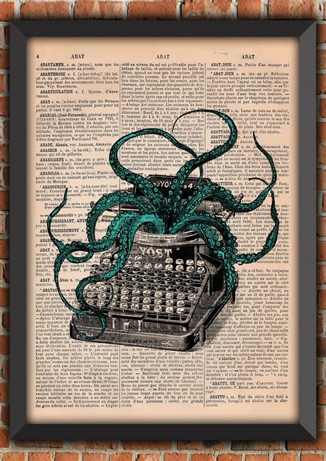 Victorian Typewriter Cthulhu Lovecraft Tentacles Octopus Squid Art ...