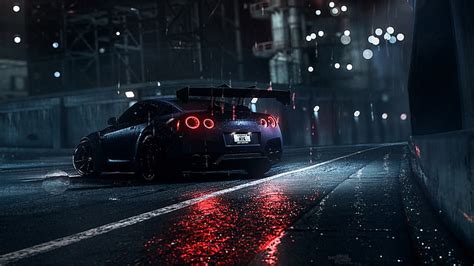 HD wallpaper: blue sports car wallpaper, dark, night, rain, Nissan ...