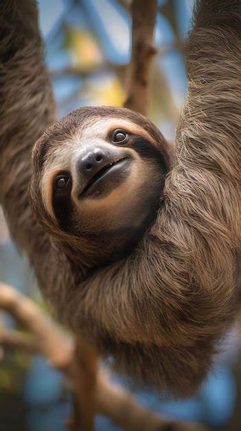 Premium AI Image | A sloth hanging on a branch