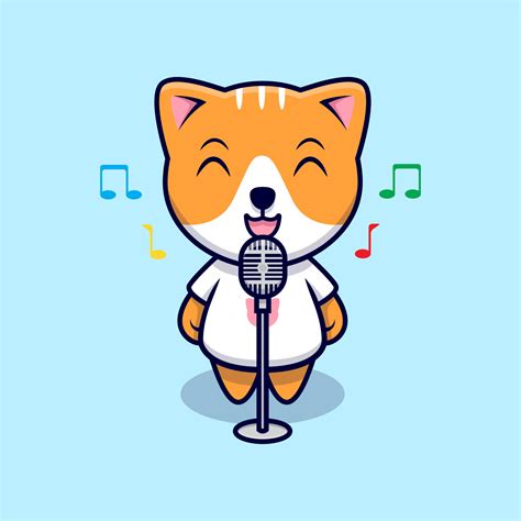 Cute Cat Singing Cartoon Vector Icon Illustration. Flat Cartoon Style ...