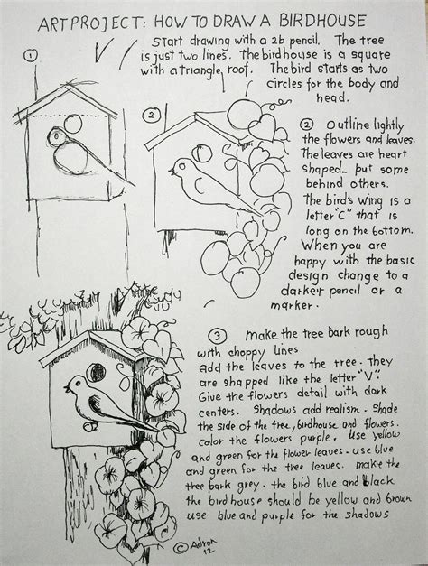 How to Draw Worksheets for The Young Artist: How To Draw A Birdhouse Project and Worksheet