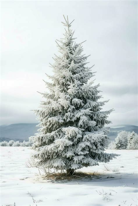 Pine trees or decorated christmas tree covered by snow on beautiful winter. Christmas theme ...