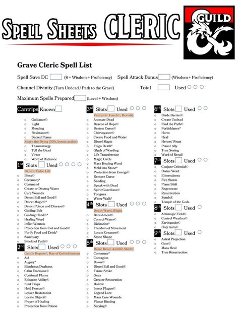 Cleric Spell Sheets v1.3 - All Domains Complete! (EE, UA & XGtE) : r/DnD