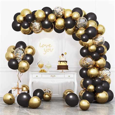 Buy RUBFAC Black and Gold Balloons Garland Arch Kit with Black Gold Confetti Balloons for ...