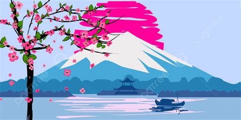 Fuji Mountain Sunrise Landscape Japan Panorama Background, Template, Temple, Boat Background ...