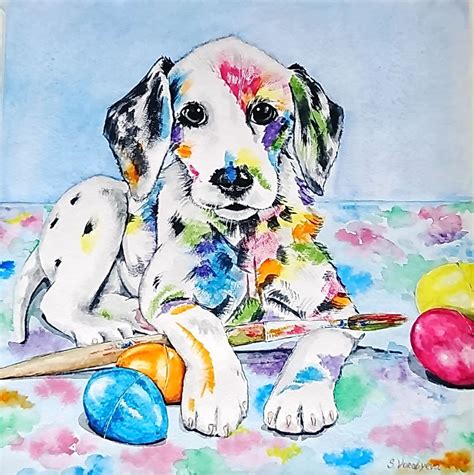 Rainbow dog. Watercolor painting by Svetlana Vor | Artfinder