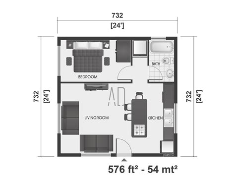 Small House Plan, 1 Bedroom Home Plan, 24x24 Floor Plan, Tiny House, Architectural Drawings - Etsy