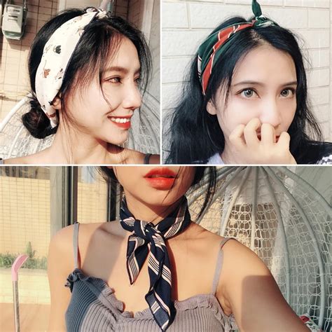 Korea Fashion 2019 Women Hair Accessories Linen Bandana Scarf Square Female Bandanas Headwear ...