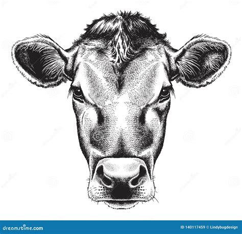 Black and White Sketch of a Cow`s Face. Stock Illustration ...