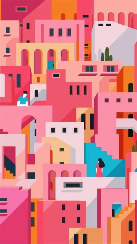 Cityscape Art Prints | Abstract Pink and Orange Buildings