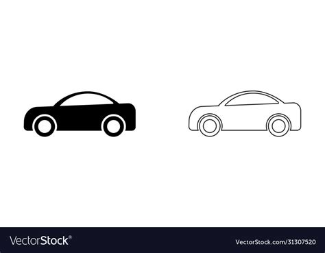 Car side view outline set two black and white Vector Image