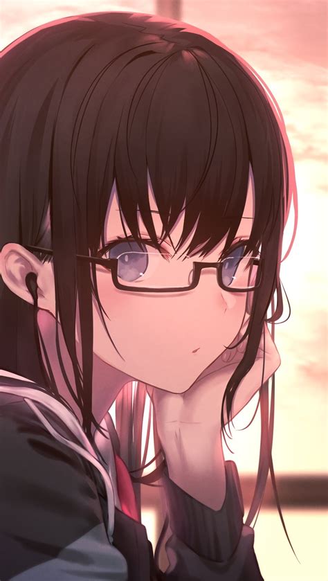 Anime Girl in Glasses with Student Uniform Wallpaper 4k HD ID:3714