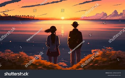 Anime Couple Watching Sunset Together Digital Stock Illustration 2246332479 | Shutterstock