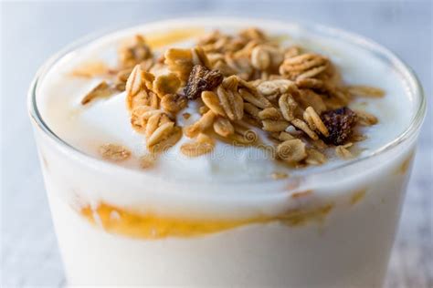 Greek Yogurt with Honey and Granola Stock Photo - Image of homemade, glass: 102101484