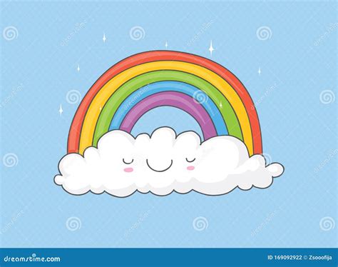 Rainbow Cloud Cartoon Kawaii Emoticon Set. Facial Expressions Pack ...