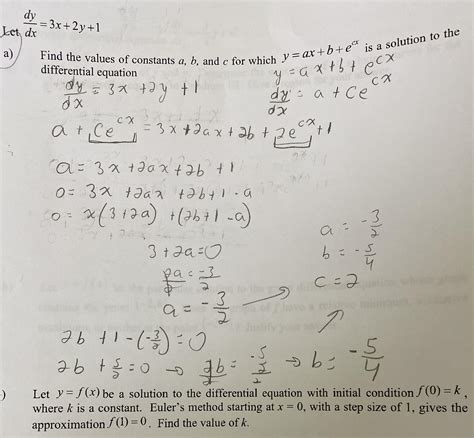 calculus - How can I use Euler's Method in order to find the value of a constant k given the ...