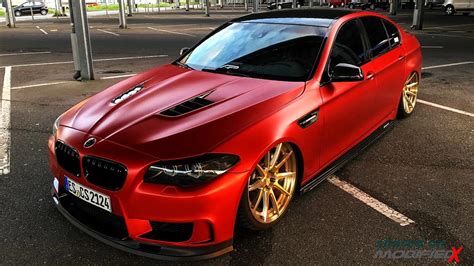 Custom BMW 5-Series F10 Red Wrap-Slammed - ModifiedX