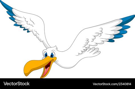 Cute pelican cartoon flying Royalty Free Vector Image