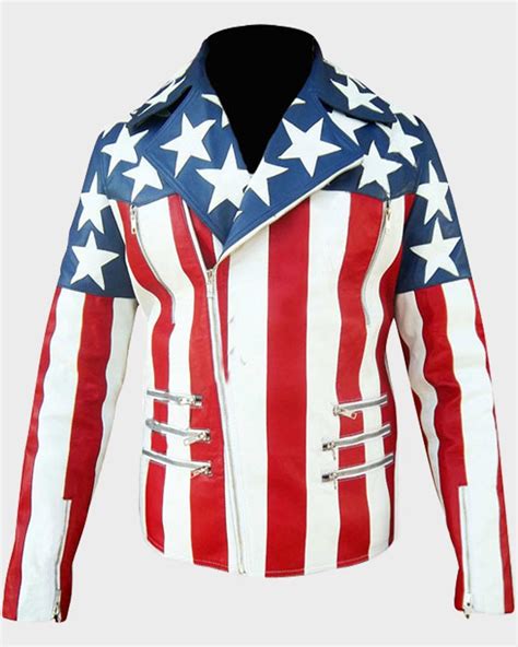 US Flag Leather Jacket | Mens American White Jacket