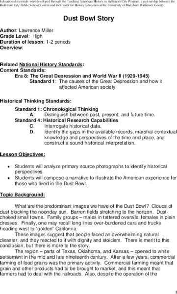 Dust Bowl Story Lesson Plan for 9th - 12th Grade | Lesson Planet