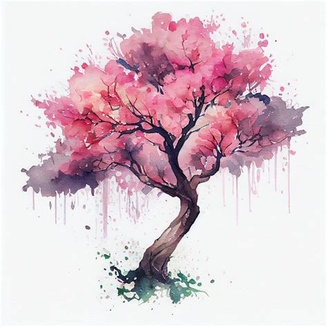 Premium Photo | Cherry blossom sakura tree with pink flowers watercolor landscape illustration