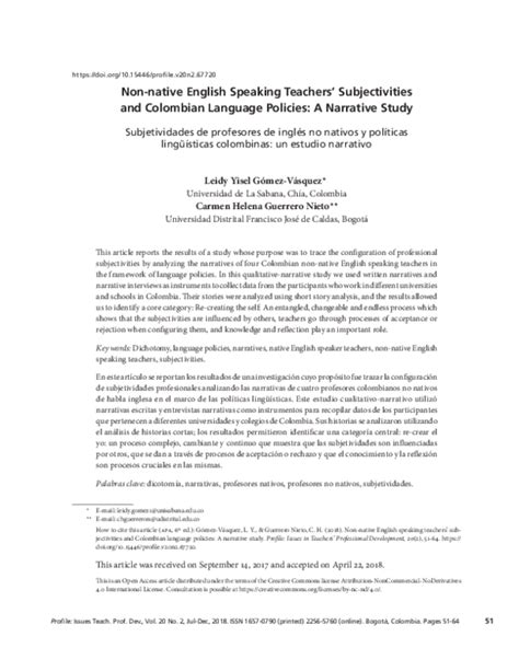 (PDF) Non-native English Speaking Teachers' Subjectivities and Colombian Language Policies: A ...