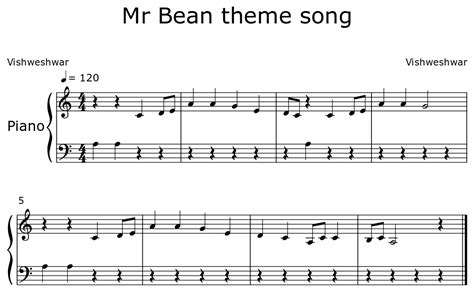 Mr Bean theme song - Sheet music for Piano