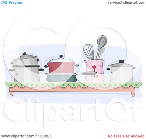 Cartoon of a Shelf of Pots and Pans in a Kitchen - Royalty Free Vector Clipart by BNP Design ...