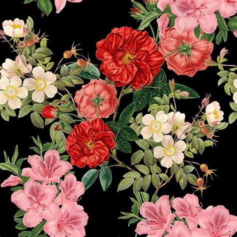 Vintage Floral Pattern on Black Digital Art by Marianna Mills - Pixels