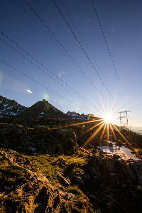 Sunrise Over the Swiss Alps, Switzerland. Sillhouettes of Mountains Stock Image - Image of ...