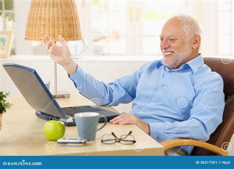 Laughing Old Man Using Laptop Stock Image - Image of computer, contemporary: 30317501