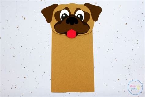 Pug Dog Paper Bag Puppet Craft [Free Printable Template] | Mombrite