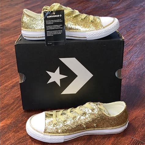 Converse | Shoes | Converse All Star Girls Gold Glitter Shoes New ...