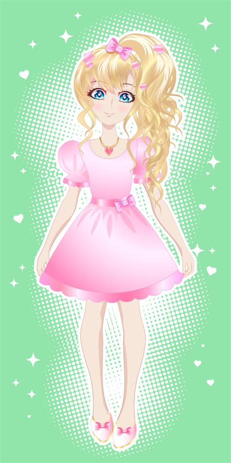 Blonde girl, in a pink dress in the style of anime, manga. 4487851 ...