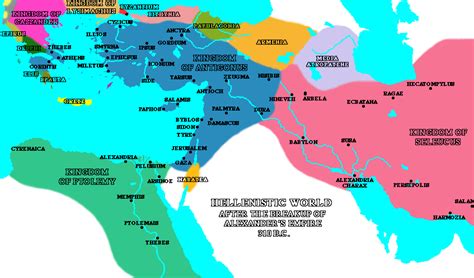 This map of the Hellenistic world in the year 310 B.C. shows the major Hellenistic kingdoms that ...