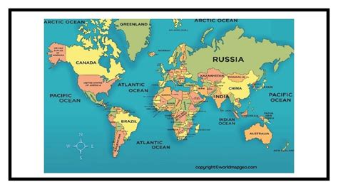 Printable World Map in Blank, Black and White PDF