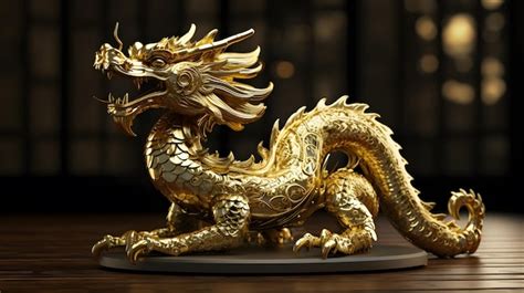 Premium AI Image | A gold dragon statue sits on a table.