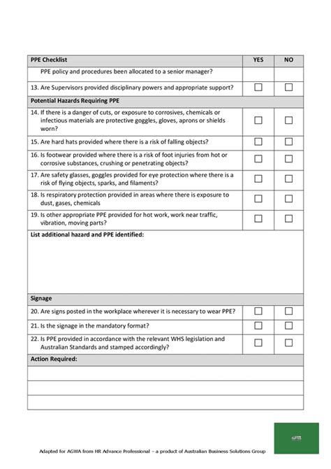 Personal protective equipment (PPE) checklist in Word and Pdf formats - page 2 of 3