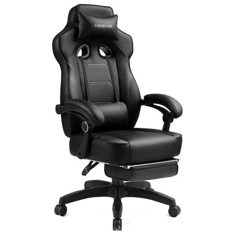 Lucklife Footrest Office Desk Chair Ergonomic Gaming Chair Black PU Leather Racing Style E ...