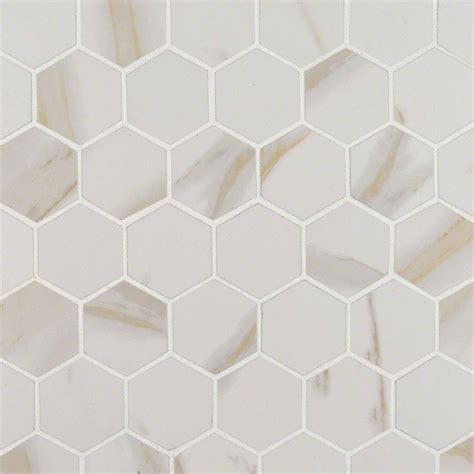 Calacatta 2 in. x 2 in.Hexagon Matte Porcelain Mosaic Tile