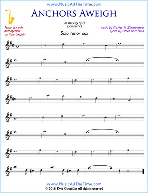 Anchors Aweigh Tenor Saxophone Sheet Music