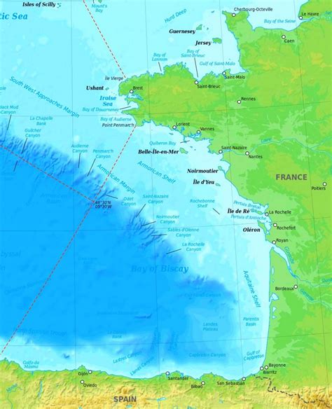 Bay of Biscay physical map - Ontheworldmap.com