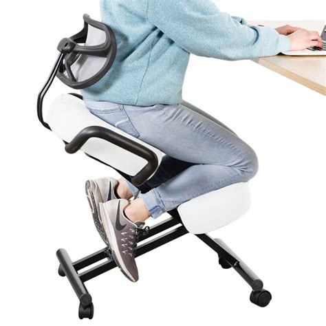 White Adjustable Ergonomic Kneeling Chair with Back Support – Dragonn