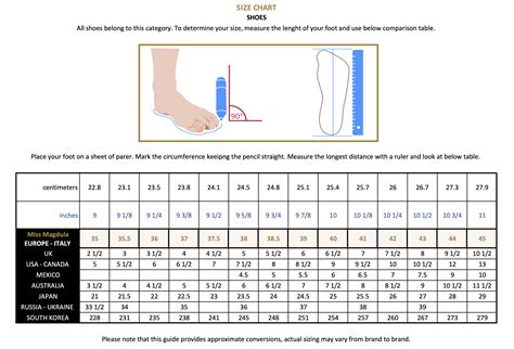 Women's Shoe Size Chart Printable